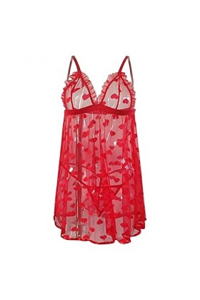 Bretelles Sexy pour Femmes Dentelle Dentelle Maille Bretelles Pyjamas Lingerie Sexy Lingerie Hyper Sexy Ouverte Red, XXL 