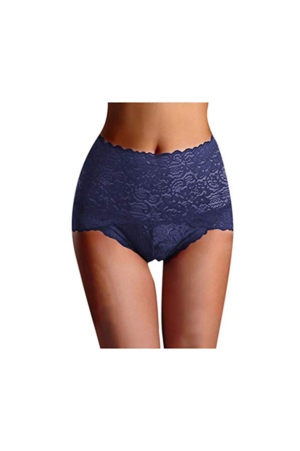 Culottes respirantes pour femme - Taille haute - Respirantes - En dentelle - Coton, bleu foncé, XXL
