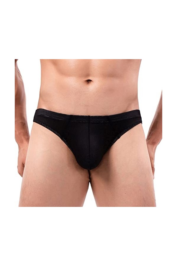 CreoQIJI Petit sous-vêtement pour homme - Mode Low Rise Sexy Trend - Double pantalon tranchant et intéressant, Noir , M