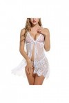 BIISDOST Cou Chemise Flower Women V Sleepwear Dentelle sous-vêtements Sangle de Lingerie Sexy Hot White, XL 