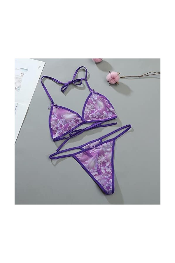 Maille imprimée pour Femmes à lintérieur des sous-vêtements émotionnels Assortis Ensemble de Soutien-Gorge à Lacets Sexy Den