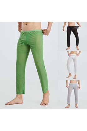 Pantalon en maille pour homme - Legging sexy en résille - Pantalon long - Sous-vêtements - Legging long - Transparent, Blanc.