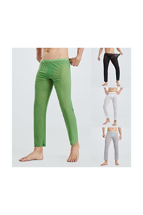 Pantalon en maille pour homme - Legging sexy en résille - Pantalon long - Sous-vêtements - Legging long - Transparent, Blanc.