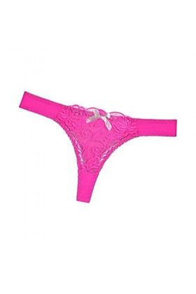 Femmes Dentelles Sexy Culottes Basses pour Sortir à Travers la Dentelle Cotton Hollow Thong Taille Lingerie Confort Pink, XL