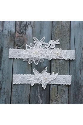 Jarretière en dentelle pour mariée Motif floral - Blanc - S 42/46 cm 