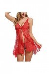 BIISDOST Cou Chemise Flower Women V Sleepwear Dentelle sous-vêtements Sangle de Lingerie Sexy Hot Red, XXL 