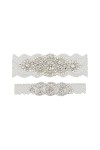 Yanstar Jarretière de mariée en dentelle extensible blanc cassé avec strass argentés et perles en cristal transparent pour ma
