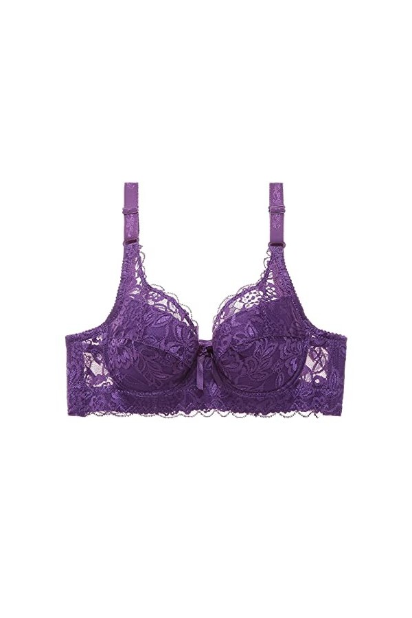 Soutien-Gorge froncé en Dentelle Sexy pour Femme avec Bretelles réglables Body Adulte Couche Purple, 80D 