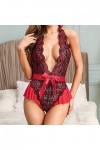 Hasagimol Lingerie Sexy Femme Coquine One-Piece Deep V Dos Nu Réglable Teddy Sous-VêTement Ouvert Entrejambe Dentelle Babydol