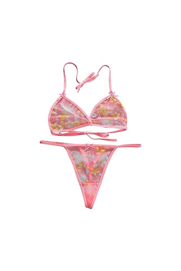 Maille imprimée pour Femmes à lintérieur des sous-vêtements émotionnels Assortis Ensemble de Soutien-Gorge à Lacets Sexy Den