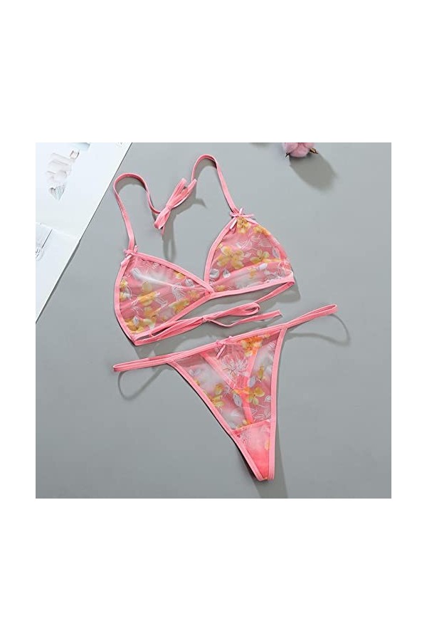 Maille imprimée pour Femmes à lintérieur des sous-vêtements émotionnels Assortis Ensemble de Soutien-Gorge à Lacets Sexy Den