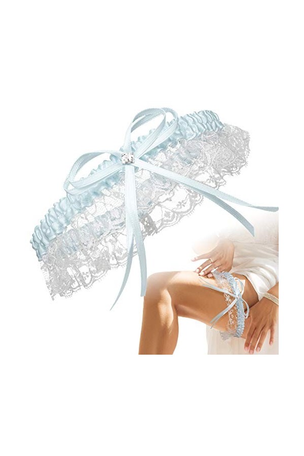 JK Trade® Jarretière de qualité supérieure en bleu pour le mariage en taille unique, ruban décoré de dentelle, dun nœud et d
