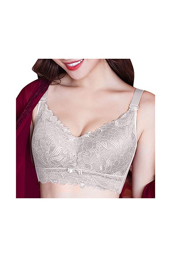 HANXIULIN Soutien-gorge pour femme - En coton - Sans rembourrage - Avec dentelle florale découpée - Soutien-gorge sans armatu