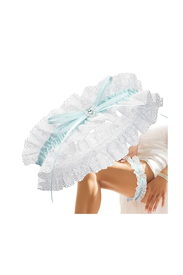 JK Trade® Jarretière de qualité supérieure en bleu pour le mariage en taille unique, ruban décoré de dentelle, dun nœud et d