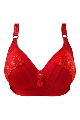 liaddkv Sous-vêtements respirant en acier élastique sans anneau de broderie pour femmes lingerie homme maille, rouge, 38