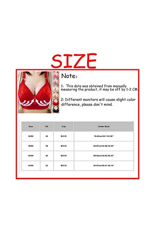 liaddkv Sous-vêtements respirant en acier élastique sans anneau de broderie pour femmes lingerie homme maille, rouge, 38