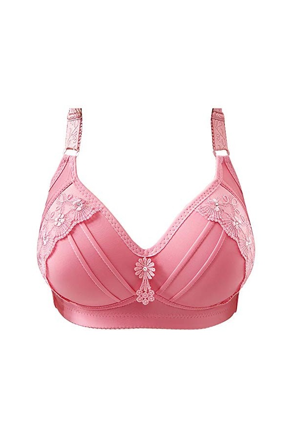 liaddkv Sous-vêtements respirant en acier élastique sans anneau de broderie pour femmes lingerie homme maille, Rose, 42