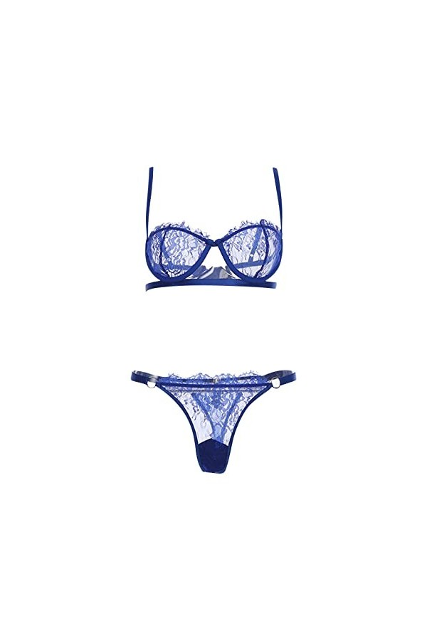 liaddkv Ensemble de lingerie sexy en acier pour femme, bleu, XXL