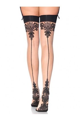 Leg Avenue 1109 Bas Transparents Ornés de Talon Cubain avec Couture à lArrière Taille Unique 34-40