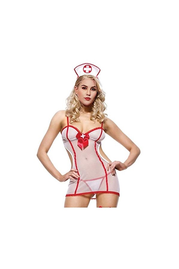 liaddkv Ensemble de lingerie sexy pour femme avec serre-tête et perles, Blanc., XXL