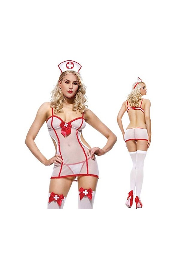 liaddkv Ensemble de lingerie sexy pour femme avec serre-tête et perles, Blanc., XXL