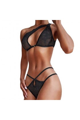 liaddkv Culotte pour femme avec bretelles et soutien-gorge creux en dentelle sexy, Noir , L