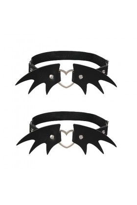 alisikee Lot de 2 jarretelles en cuir réglable en forme de chauve-souris pour femme et fille, Black Garter 2, Taille Unique