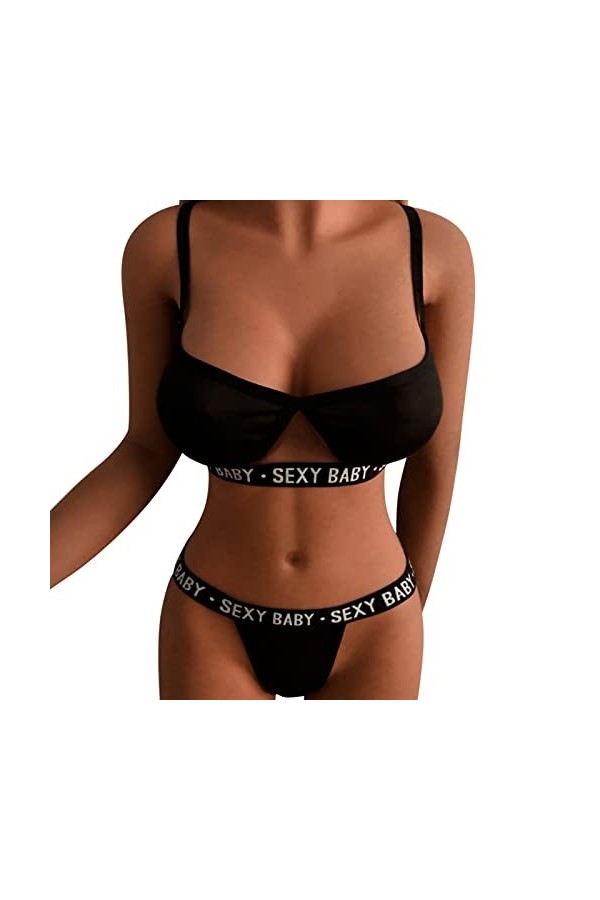 liaddkv Ensemble de lingerie pour femme imprimé léopard avec soutien-gorge et culotte 2 pièces, Noir , XL