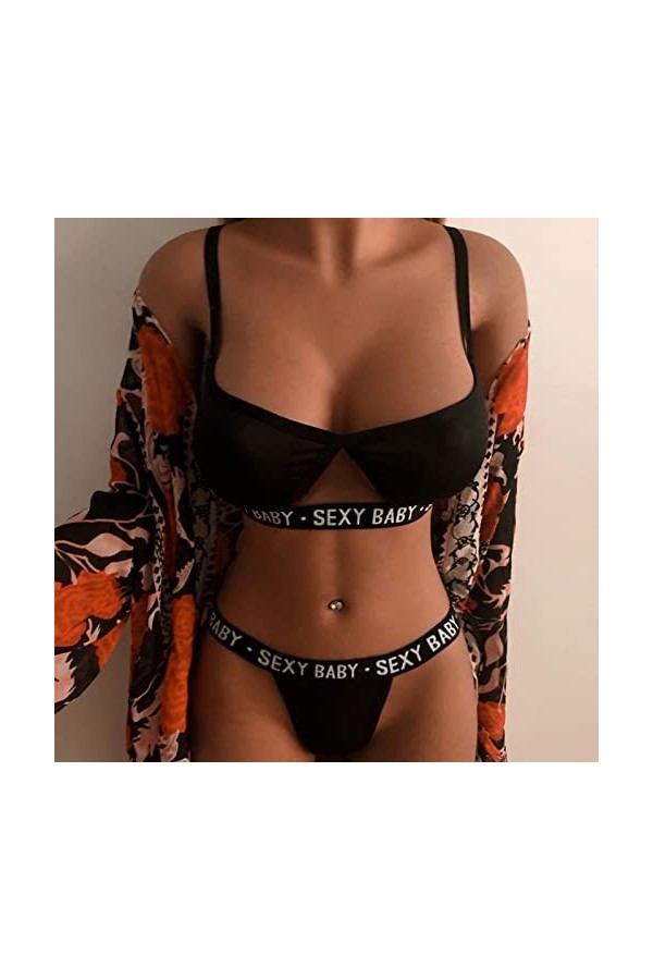 liaddkv Ensemble de lingerie pour femme imprimé léopard avec soutien-gorge et culotte 2 pièces, Noir , XL