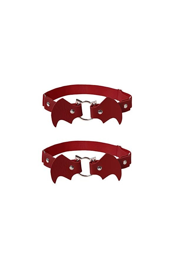 alisikee Lot de 2 jarretelles en cuir réglable en forme de chauve-souris pour femme et fille, Black Garter 2, Taille Unique