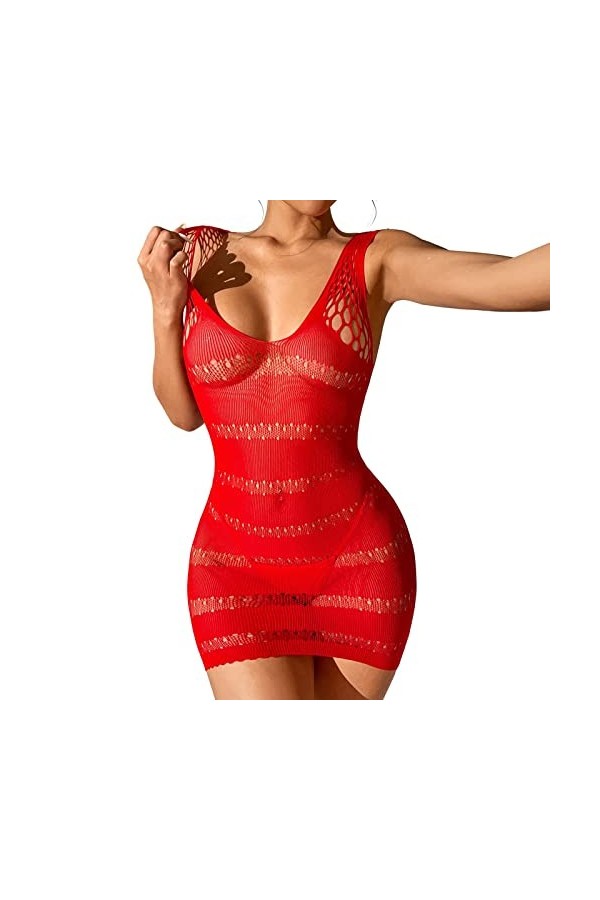 liaddkv Pyjama sexy en maille pour femme - Sous-vêtements - Jupe sexy - Sexy - Pour homme, rouge, taille unique