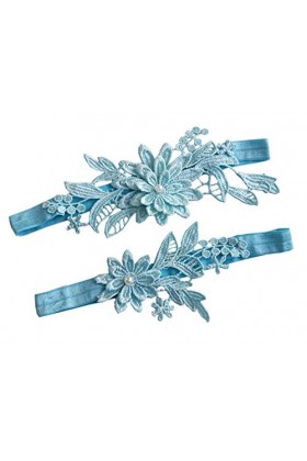 Oyabridal Jarretière en dentelle pour mariée - Bleu - Taille unique