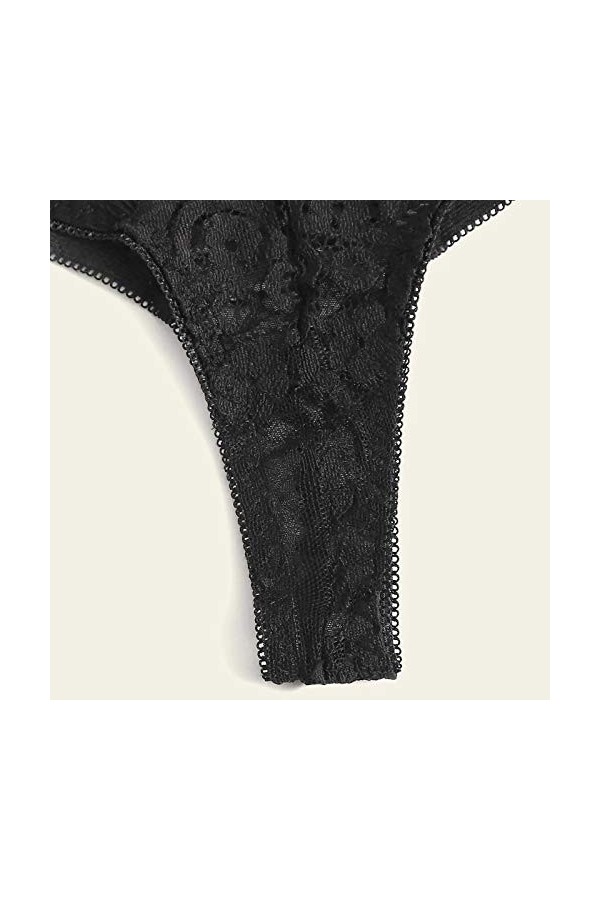 liaddkv Sous-vêtements sexy en dentelle à trois points avec anneau en acier, Noir , S