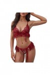 liaddkv Ensemble de lingerie en dentelle pour femme - Soutien-gorge et culotte - Nuisette transparente - Lingerie fluorescent