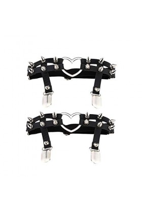 alisikee Lot de 2 jarretières réglables en forme de cœur avec clips antidérapants, élastiques gothiques pour femme, noir, tai