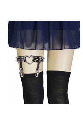 alisikee Lot de 2 jarretières réglables en forme de cœur avec clips antidérapants, élastiques gothiques pour femme, noir, tai