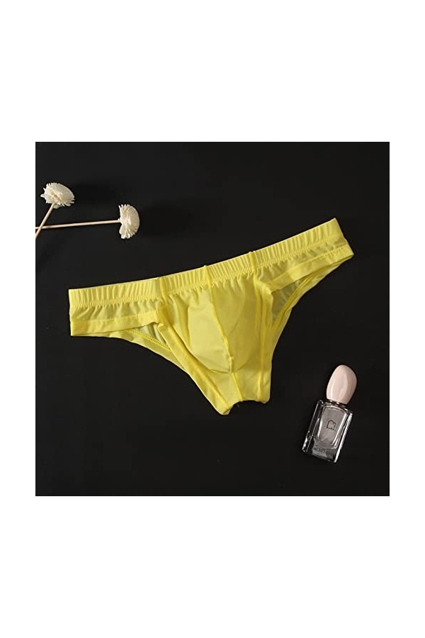 String Homme Sexy Hot Dentelle Slips Boxer Sous-vêtements transparents en soie glacée pour hommes, pantalons triangle serrés 