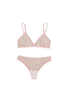 Générique Lingerie Sexy Femme Body et Combinaison Womens Sexy Mesh Love Polka Dots Ensemble de sous-vêtements à Trois Points 
