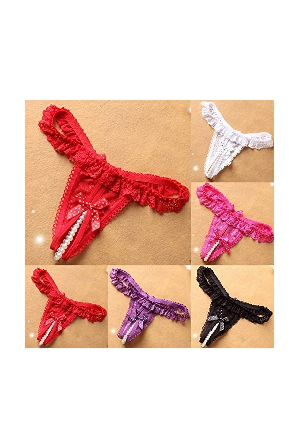 KEIZHUONIQIU Strings et T-Back Tangas Dames Erothique Slip Confortable Dentelle Patchwork Culottes Creux Out Couleur Uni Ling