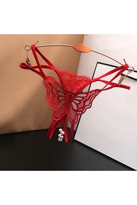 Culotte de massage sexy pour femme - Motif papillon creux - Taille basse - Coupe ouverte - String sexy - Pour homme et femme,