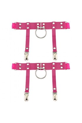 Lot de 2 porte-jarretelles élastiques en cuir pour femme - Rouge - Taille Unique