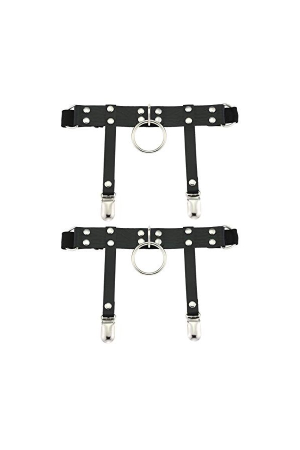 Lot de 2 porte-jarretelles élastiques en cuir pour femme - Rouge - Taille Unique