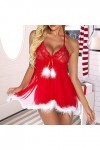 Ghemdilmn Robe de Noël Femmes Dentelle Épissure Sexy Résille Lingerie Drôle Sous-vêtements Rouge Vêtements De Coucher Nylon L