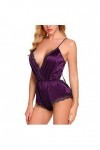 BIISDOST Sexy femmes dentelle Satin Body Sexy Teddy Lingerie dos combinaison sous-vêtements Tenue Sexy Hot Purple, L 