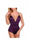 BIISDOST Sexy femmes dentelle Satin Body Sexy Teddy Lingerie dos combinaison sous-vêtements Tenue Sexy Hot Purple, L 