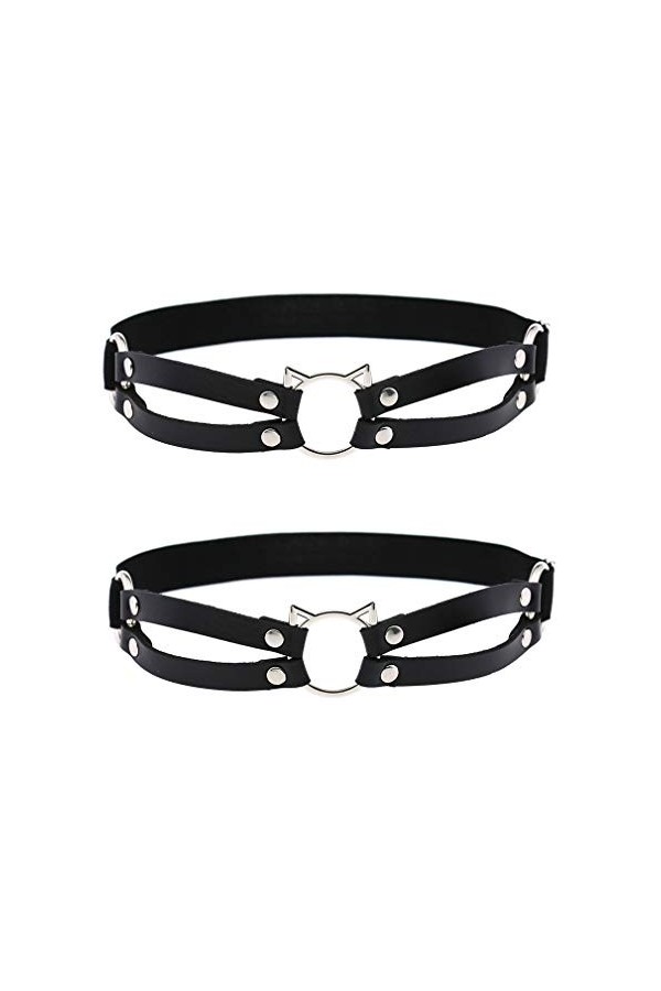 alisikee Lot de 2 Harnais de Jambe en Cuir élastique réglable pour Femme - Noir - Taille M