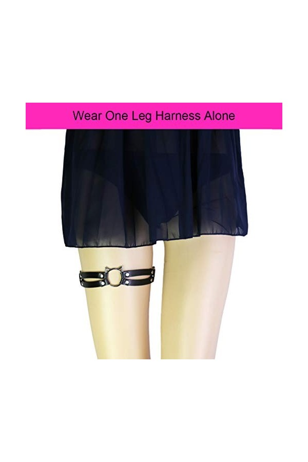 alisikee Lot de 2 Harnais de Jambe en Cuir élastique réglable pour Femme - Noir - Taille M