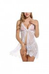 BIISDOST Vêtements de Nuit Bow Sexy Lingerie Dentelle sous-vêtements de Nuit Femmes Combinaison Pyjama Sexy White, S 