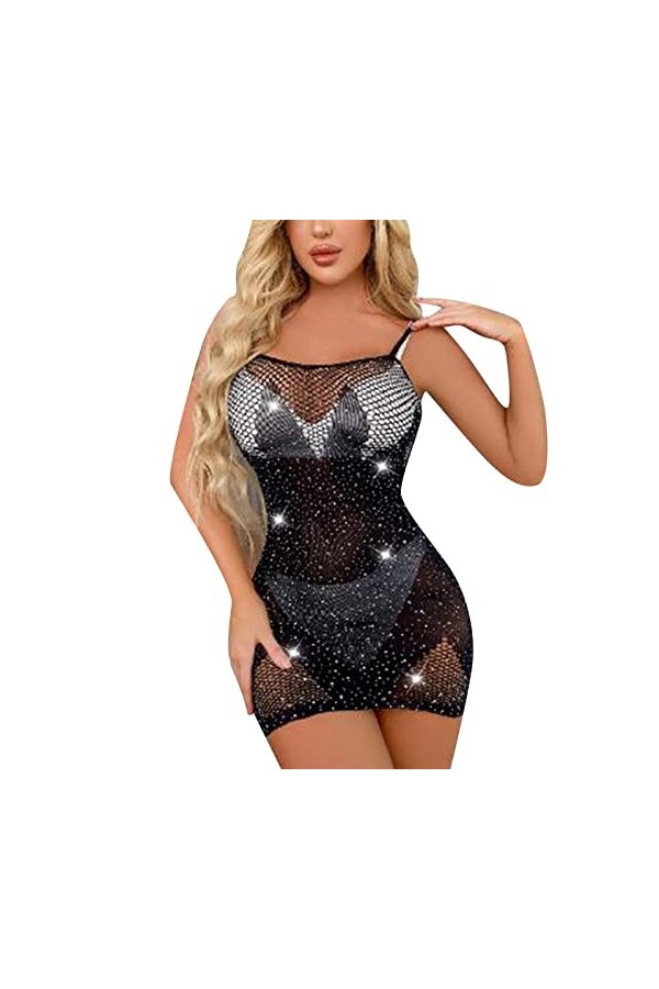 Mesdames Sexy Brillant Lingerie Fronde Maille Dentelle Transparente Collants Sexy Lingerie Dentelle Rouge Black, One Size 