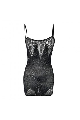 Mesdames Sexy Brillant Lingerie Fronde Maille Dentelle Transparente Collants Sexy Lingerie Dentelle Rouge Black, One Size 